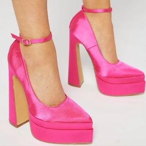 Vibrant Pink Satin Platform Heels